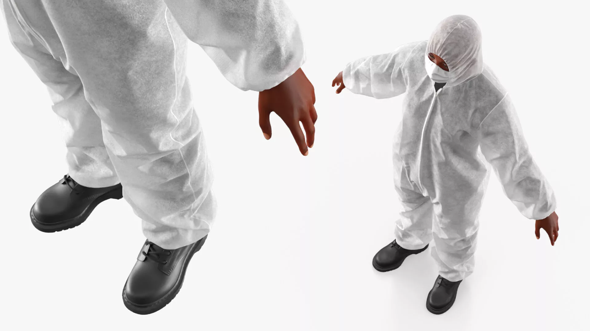 Protective Disposable Jumpsuit and Mask on Female Fur 3D model