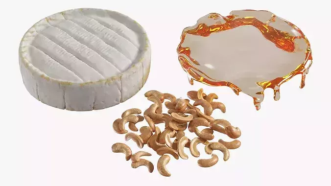 Baked Brie Cheese Wheel with Cashew Nuts and Honey 3D model 7