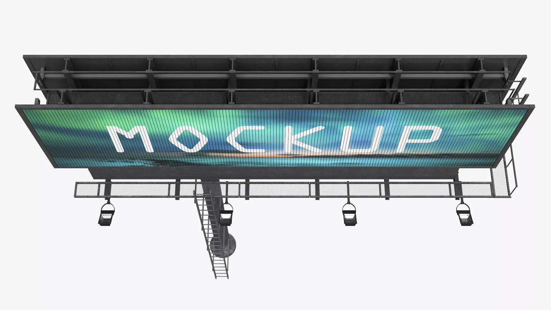 Mockup Prism Billboard on Monopole with Ladder Rigged for C4D 3D model