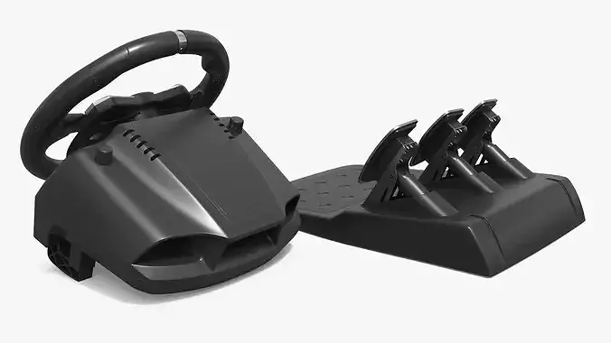 Racing Simulator Steering Wheel with Pedal Set 3D model 4
