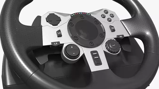 Racing Simulator Steering Wheel with Pedal Set 3D model 7