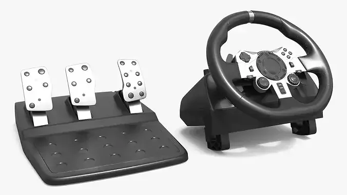 Racing Simulator Steering Wheel with Pedal Set 3D model