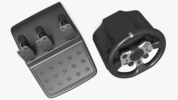 Racing Simulator Steering Wheel with Pedal Set 3D model 5