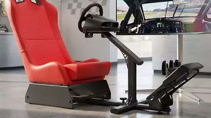 Racing Simulator Steering Wheel with Pedal Set 3D model 2