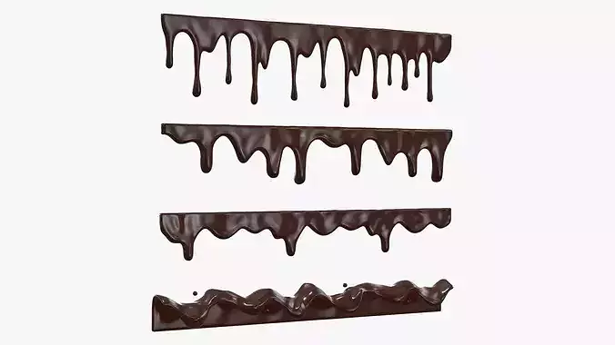 Liquid Dark Chocolate Drips Set 3D model