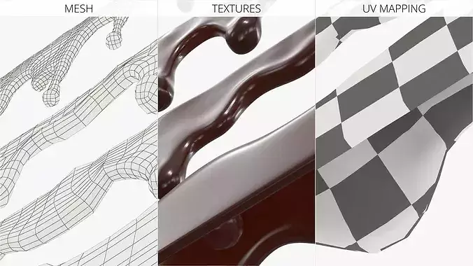 Liquid Dark Chocolate Drips Set 3D model 7