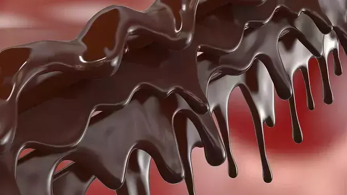 Liquid Dark Chocolate Drips Set 3D model 2