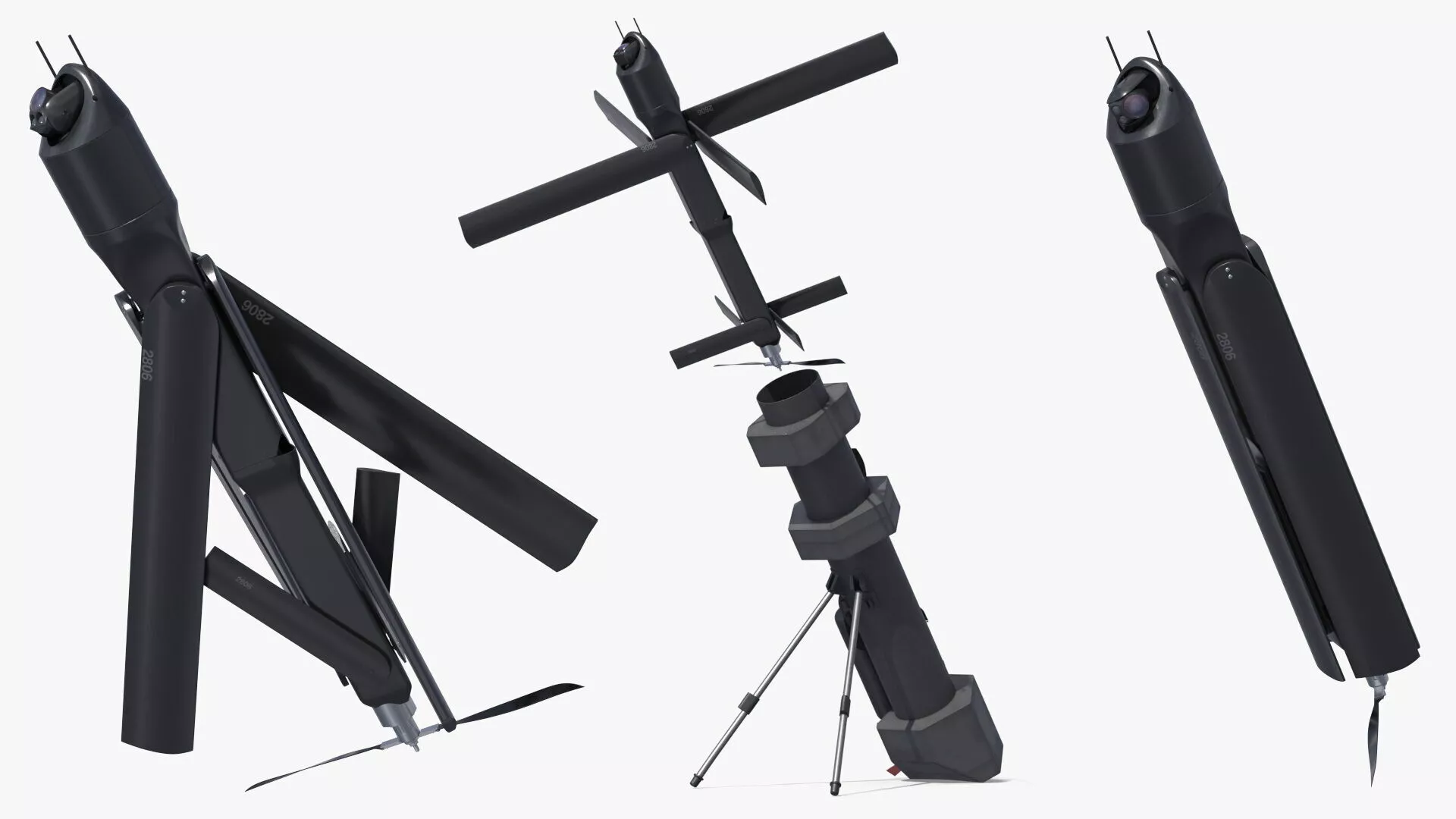 Infantry Drone Launch Weapon with UAV In Flight Rigged for Maya 3D model