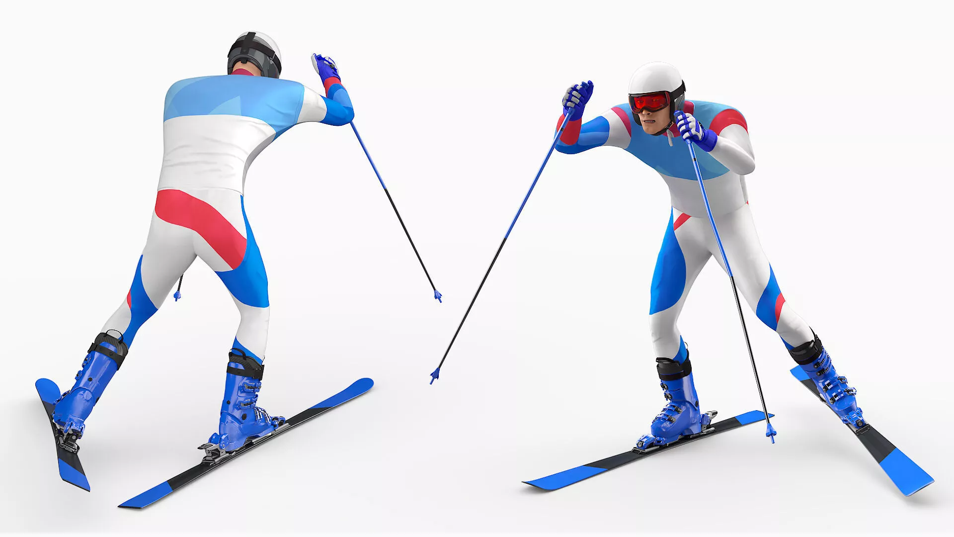 Skier Set Animated Rigged For Maya 3D model