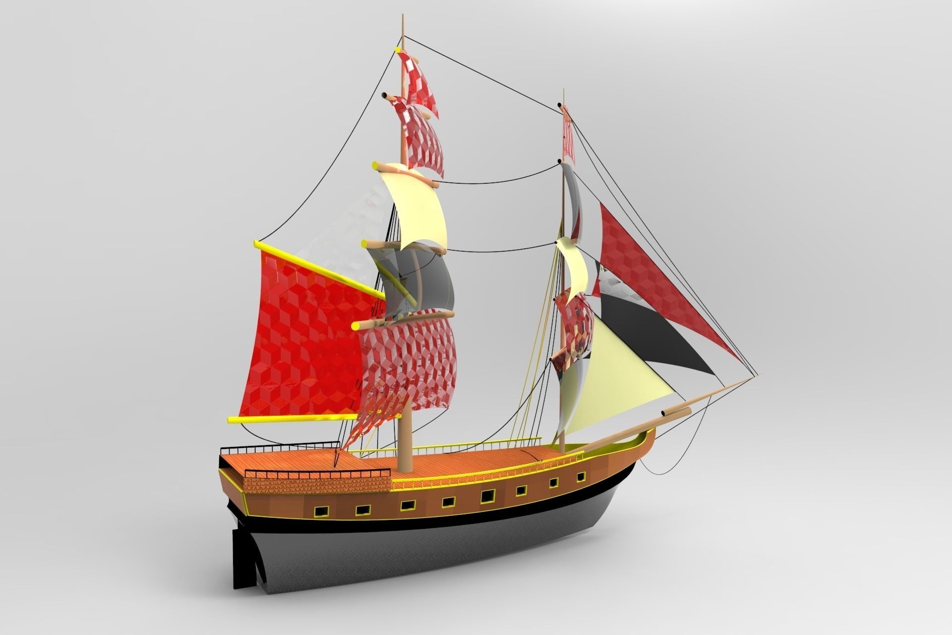 Pirate sailboat Low-poly 3D model_4
