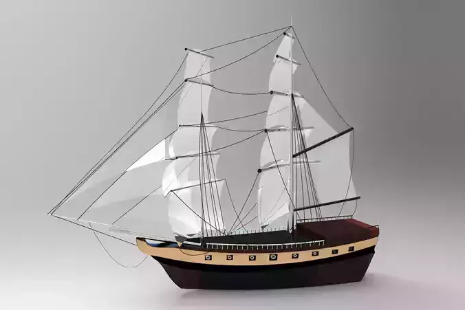Pirate sailboat Low-poly 3D model