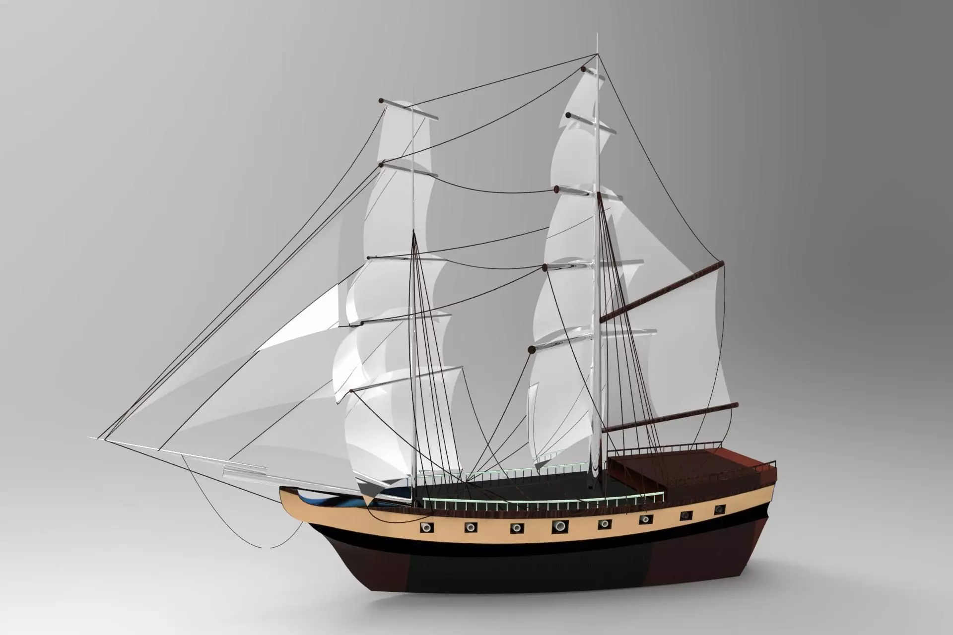 Pirate sailboat Low-poly 3D model_0