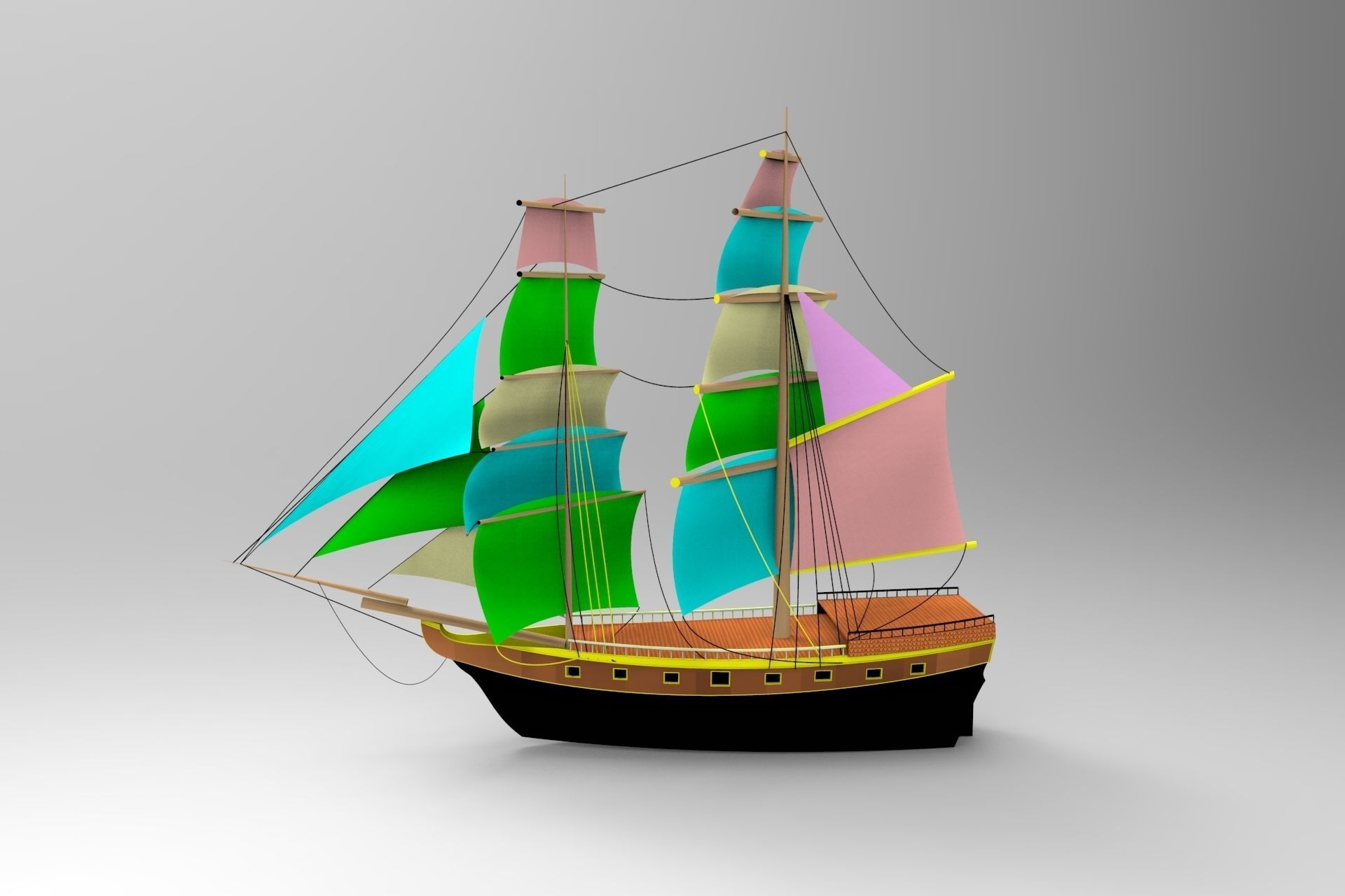 Pirate sailboat Low-poly 3D model_5