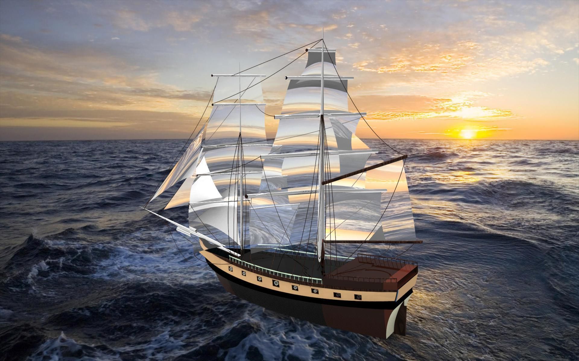 Pirate sailboat Low-poly 3D model_1