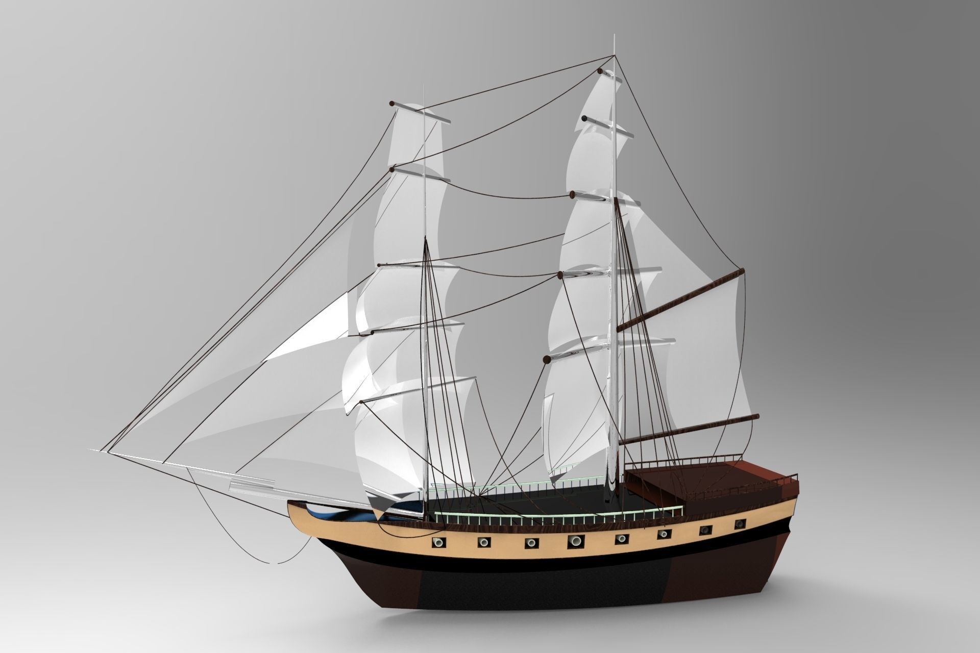 Pirate sailboat Low-poly 3D model_3