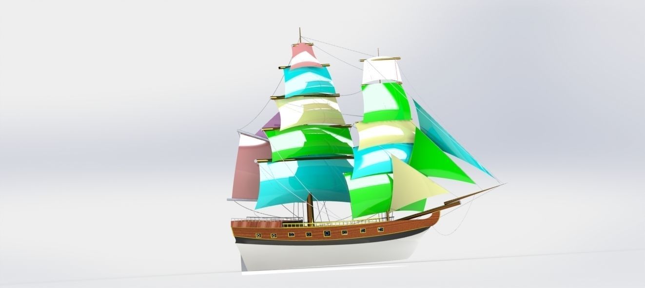 Pirate sailboat Low-poly 3D model_7