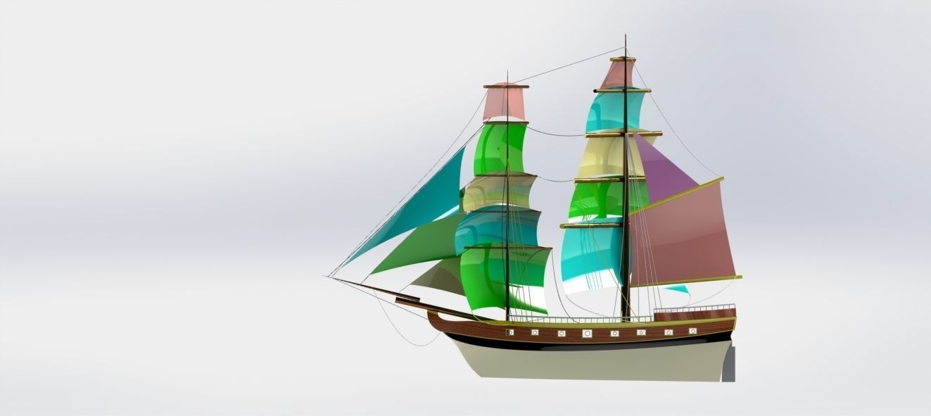 Pirate sailboat Low-poly 3D model_8