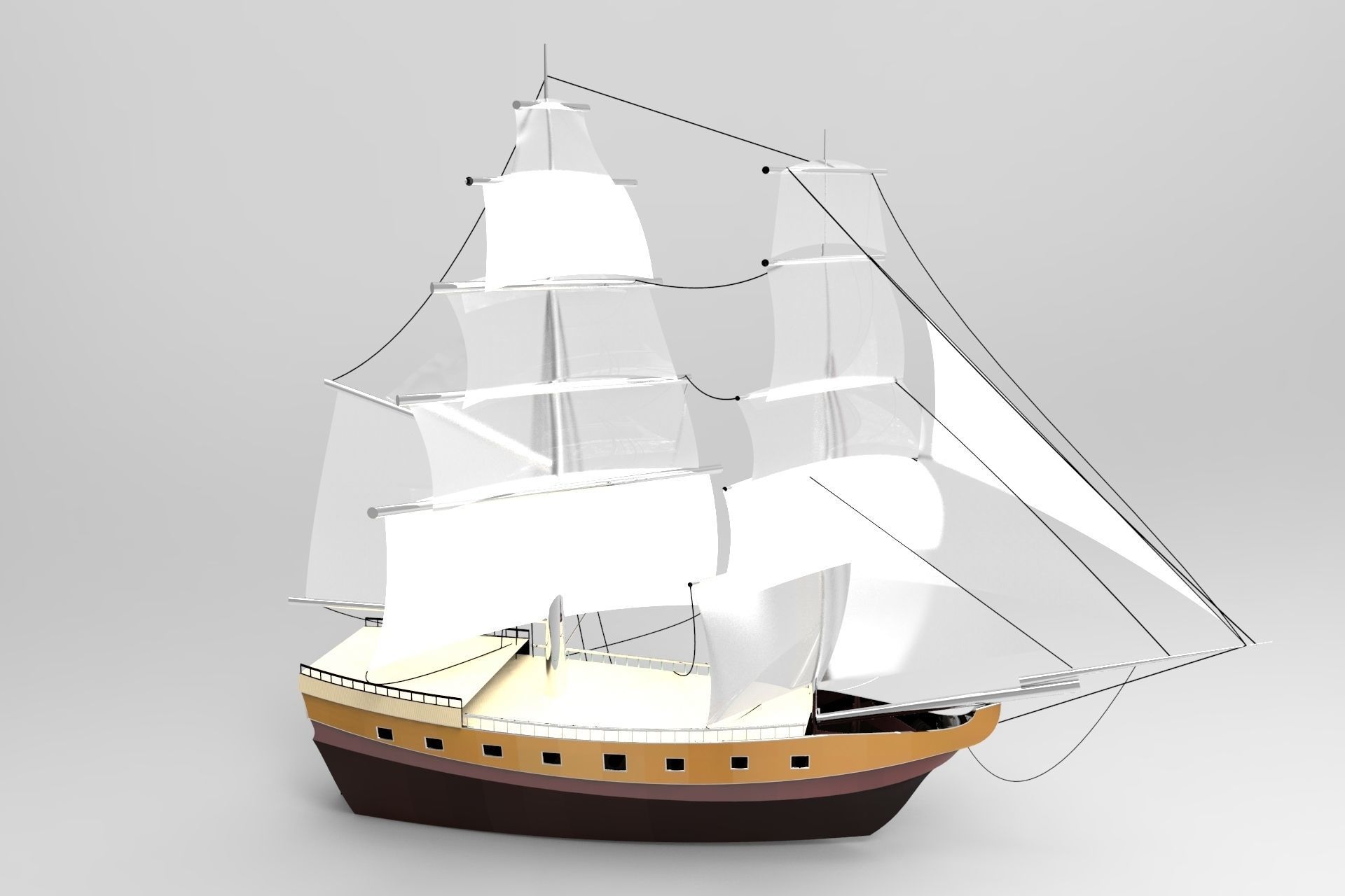 Pirate sailboat Low-poly 3D model_2