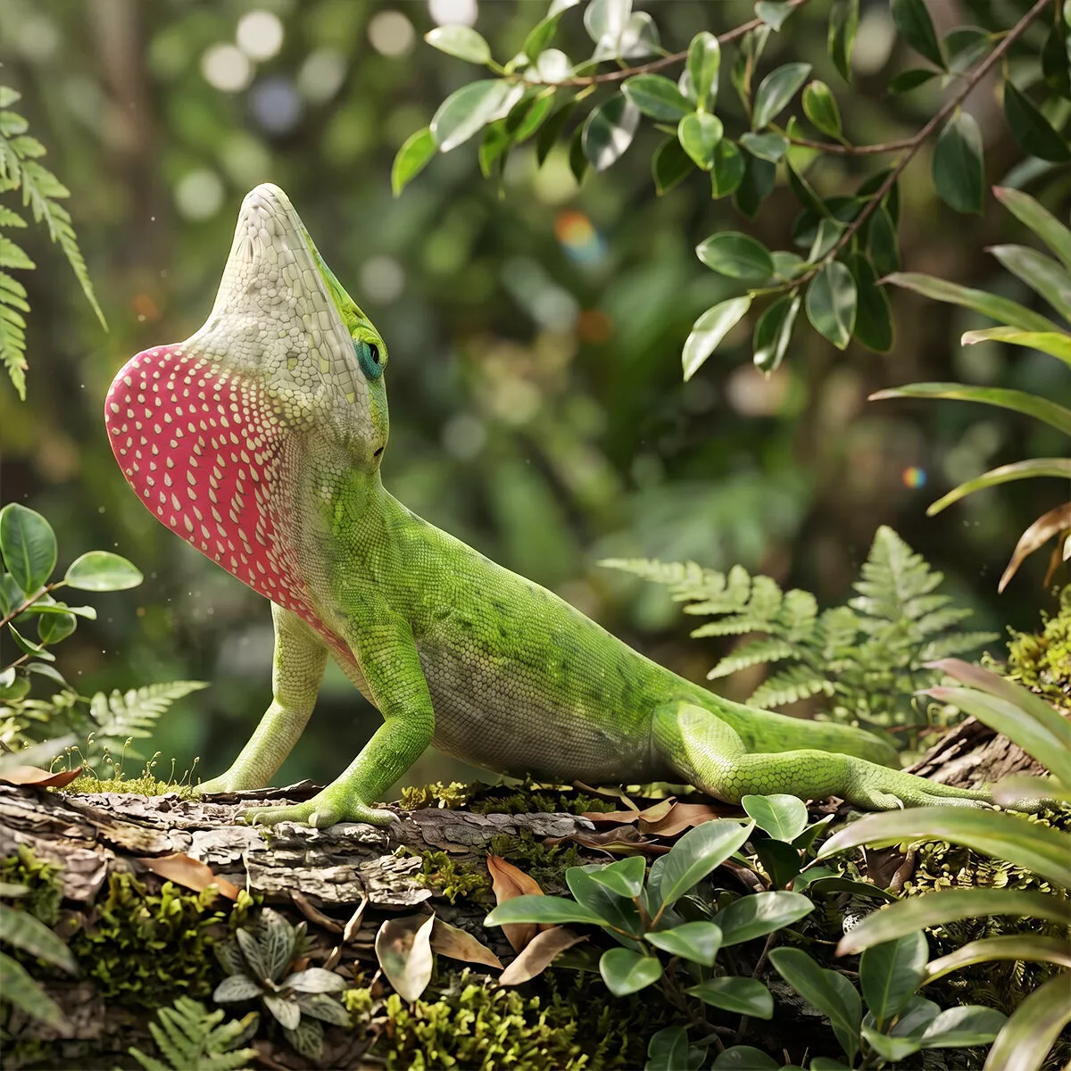 Green Anole Reptile Rigged For Maya 3D model