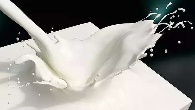 Milk Splash with Liquid Stream on Solid Block White 3D model 3