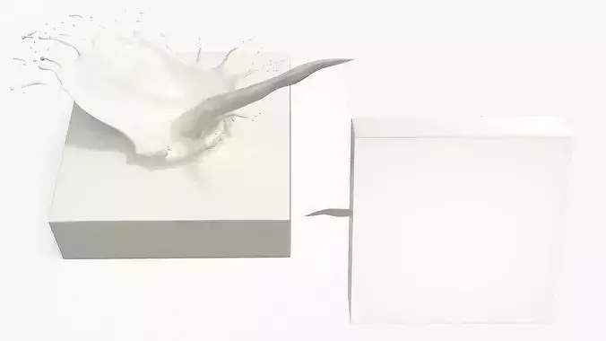 Milk Splash with Liquid Stream on Solid Block White 3D model 6