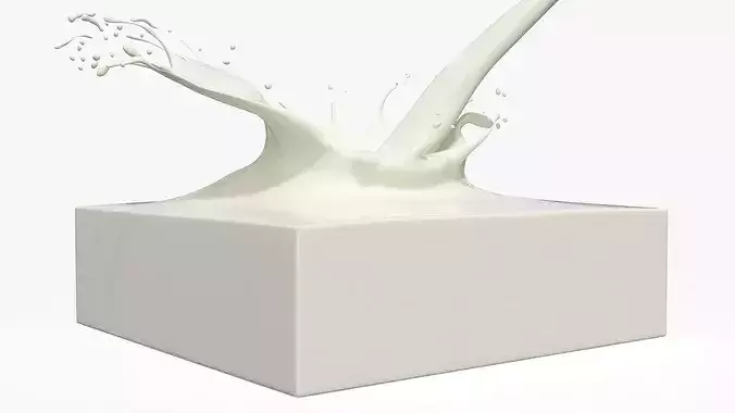 Milk Splash with Liquid Stream on Solid Block White 3D model 2