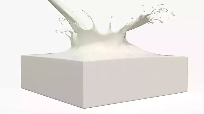 Milk Splash with Liquid Stream on Solid Block White 3D model 5
