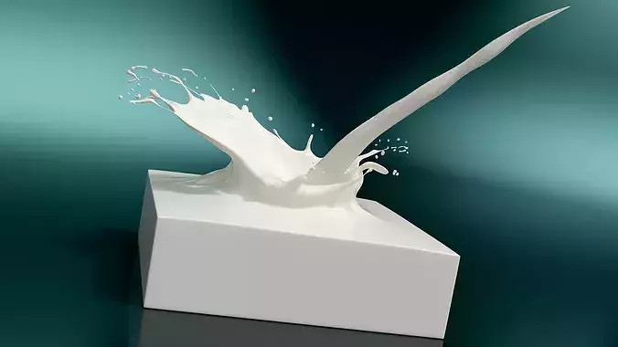 Milk Splash with Liquid Stream on Solid Block White 3D model 4