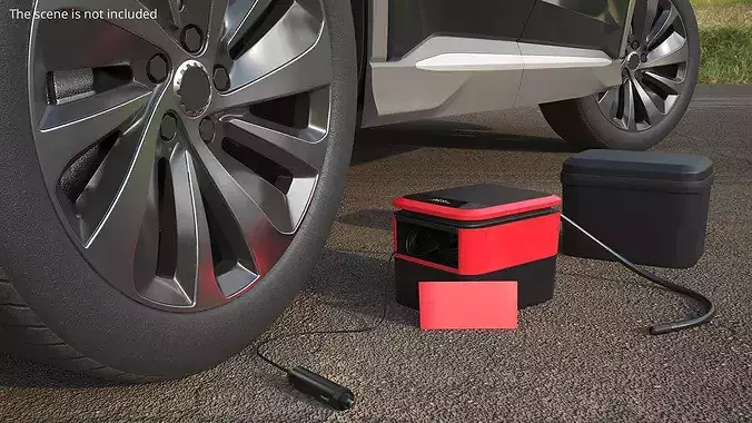 Electric Air Compressor Tire Repair Kit Red Black 3D model 3