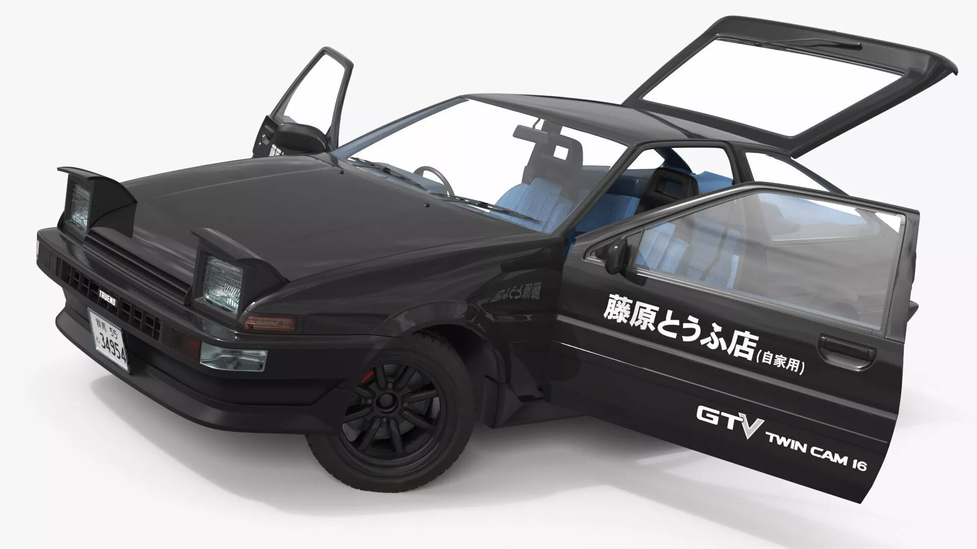 Black Toyota AE86 Trueno Rigged for Cinema 4D 3D model
