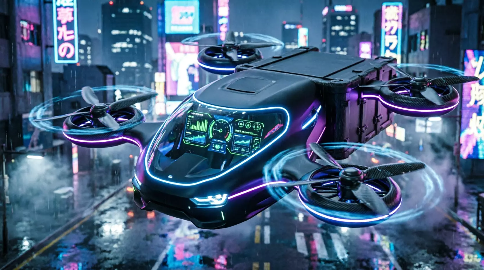 Sci-Fi Cargo Drone - Futuristic Cyberpunk Quadcopter 3D model