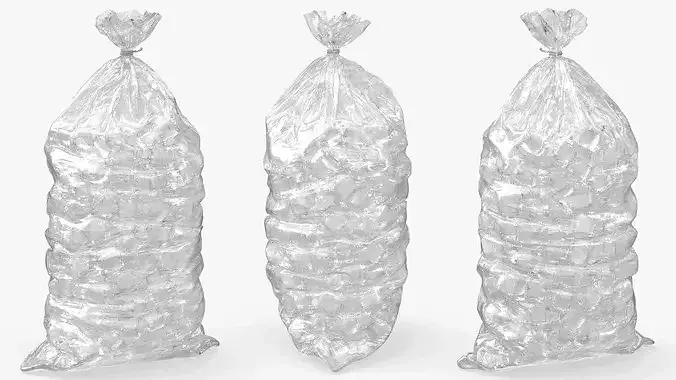 Bag with Frozen Ice Cubes 8LB Clear 3D model