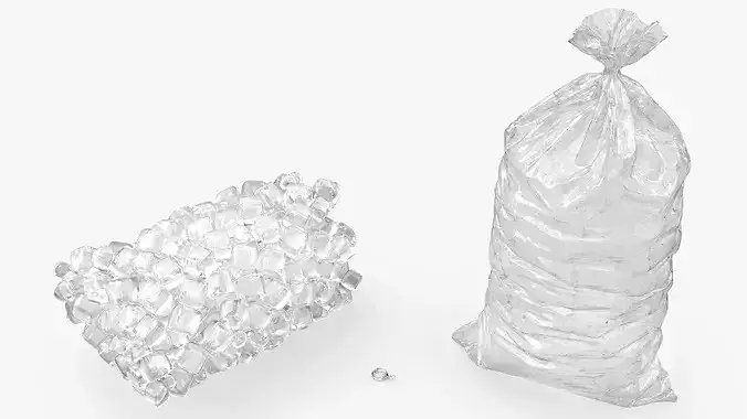 Bag with Frozen Ice Cubes 8LB Clear 3D model 6