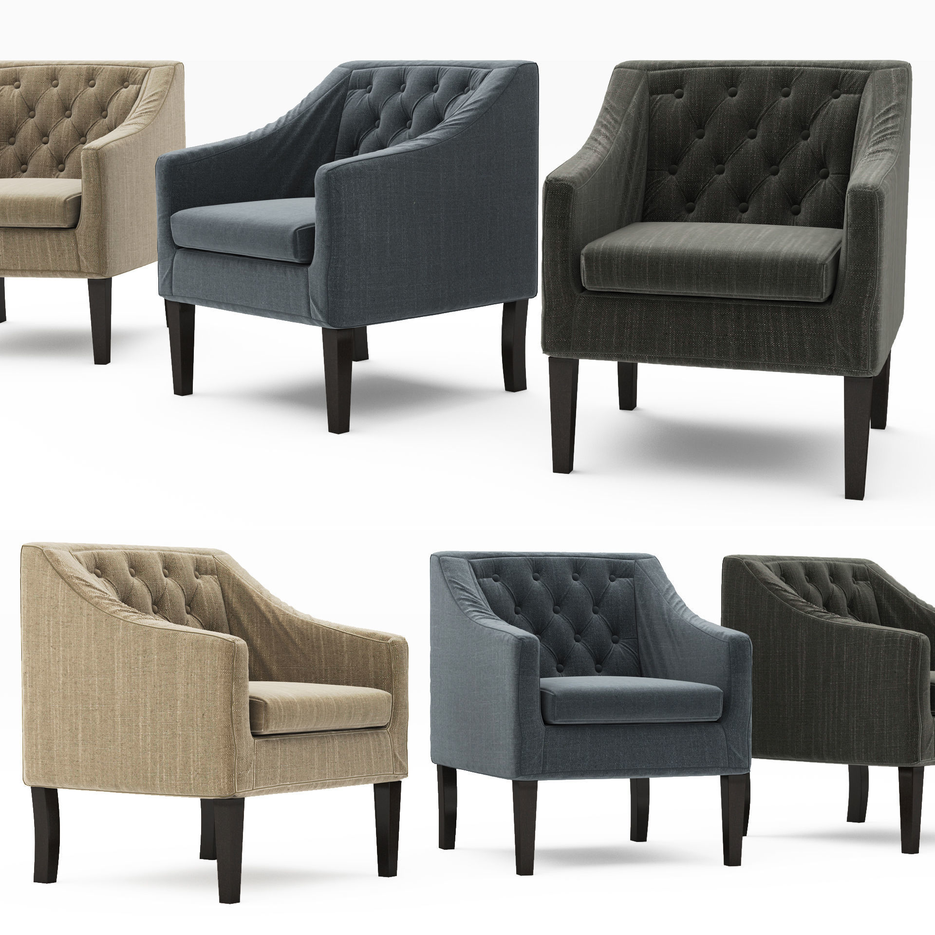 Chair collection tufted armchair Low-poly 3D model_11