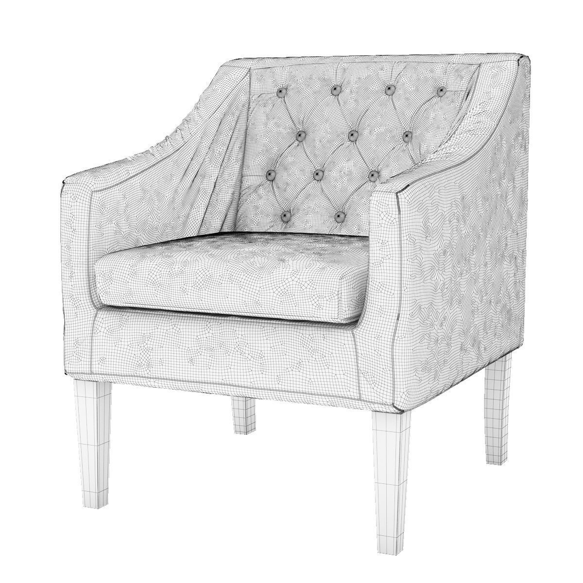 Chair collection tufted armchair Low-poly 3D model_6