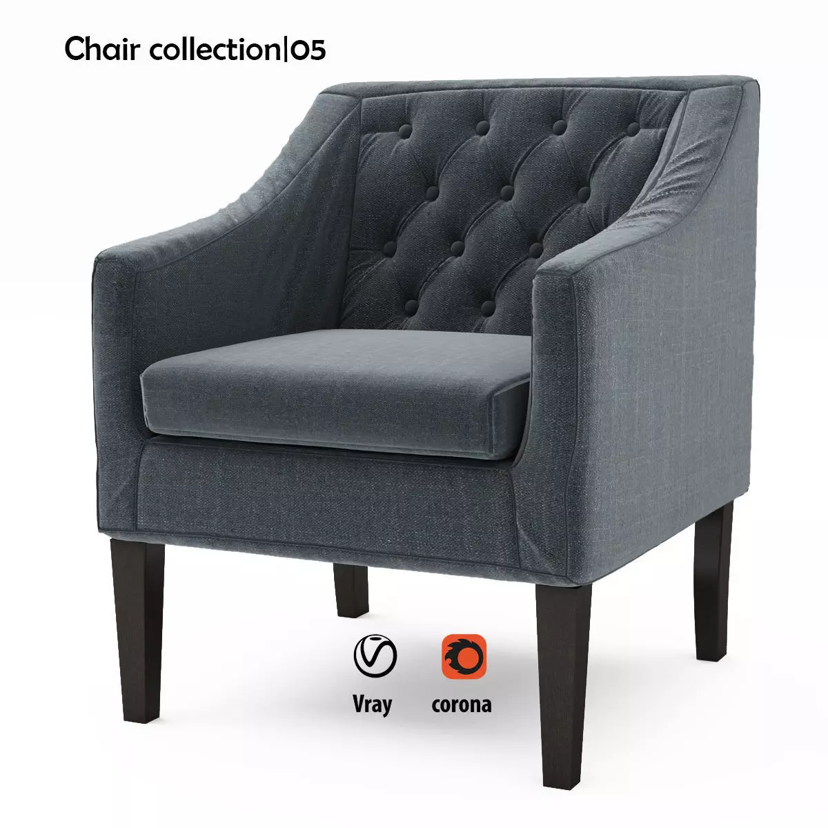 Chair collection tufted armchair Low-poly 3D model_0