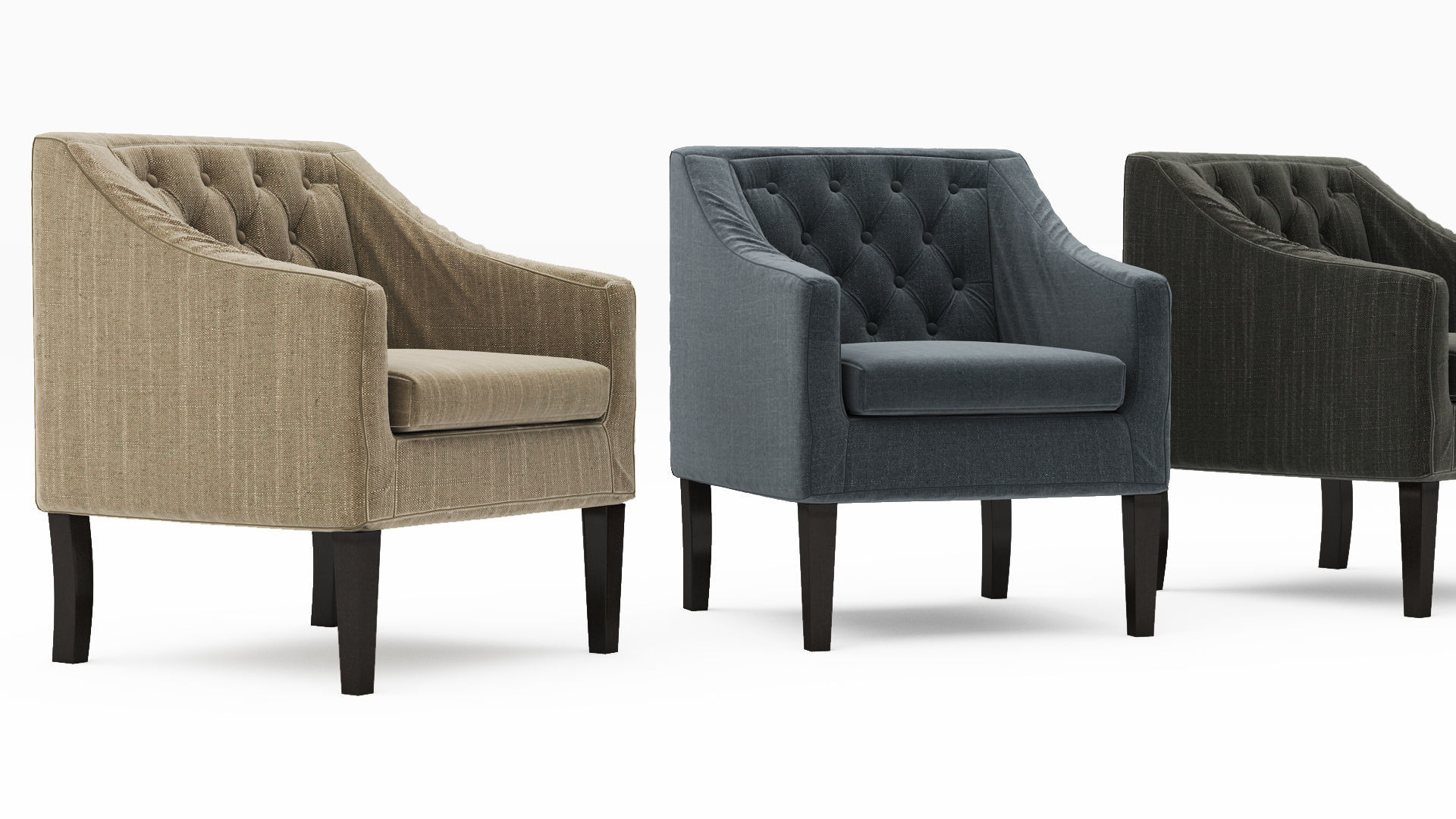 Chair collection tufted armchair Low-poly 3D model_8