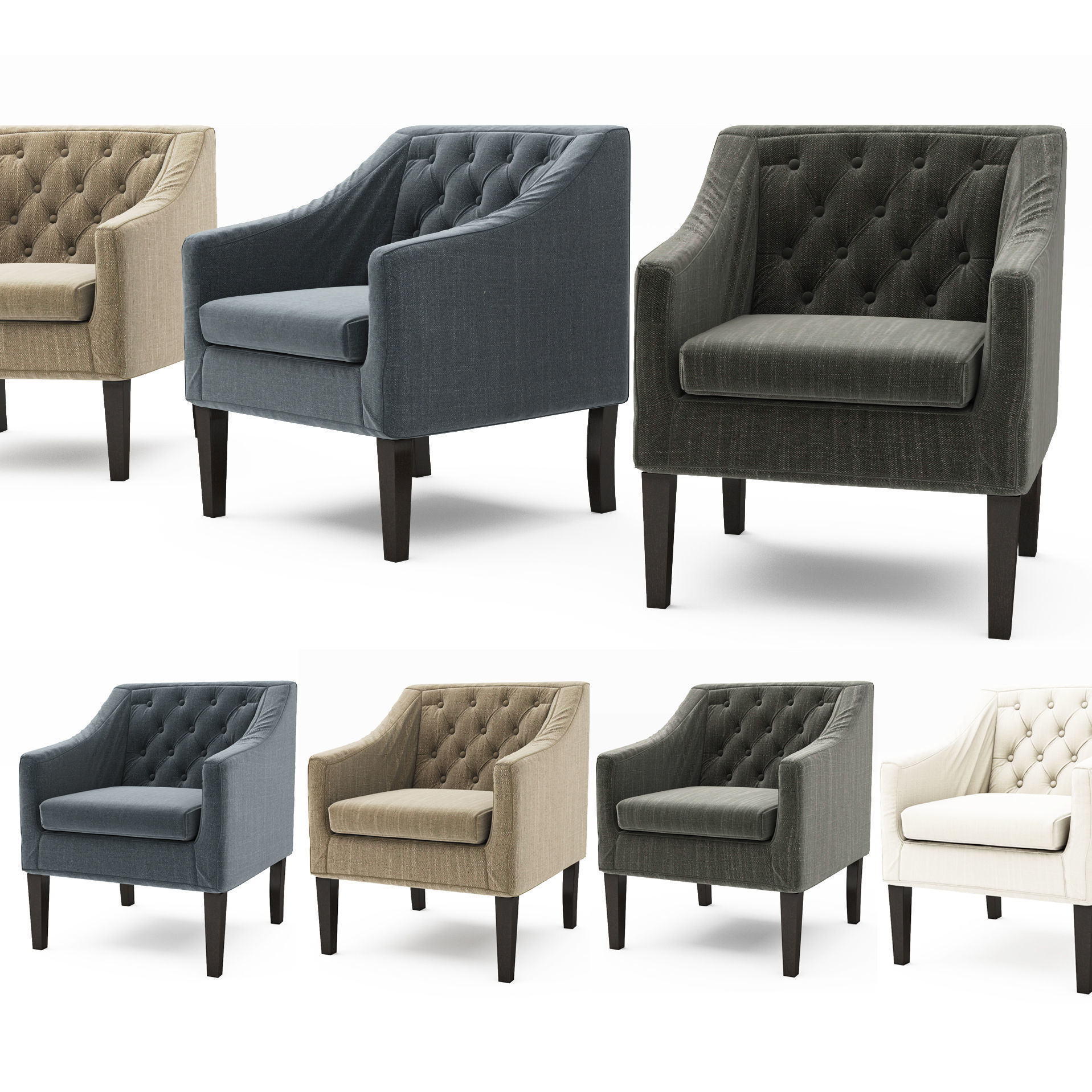 Chair collection tufted armchair Low-poly 3D model_9