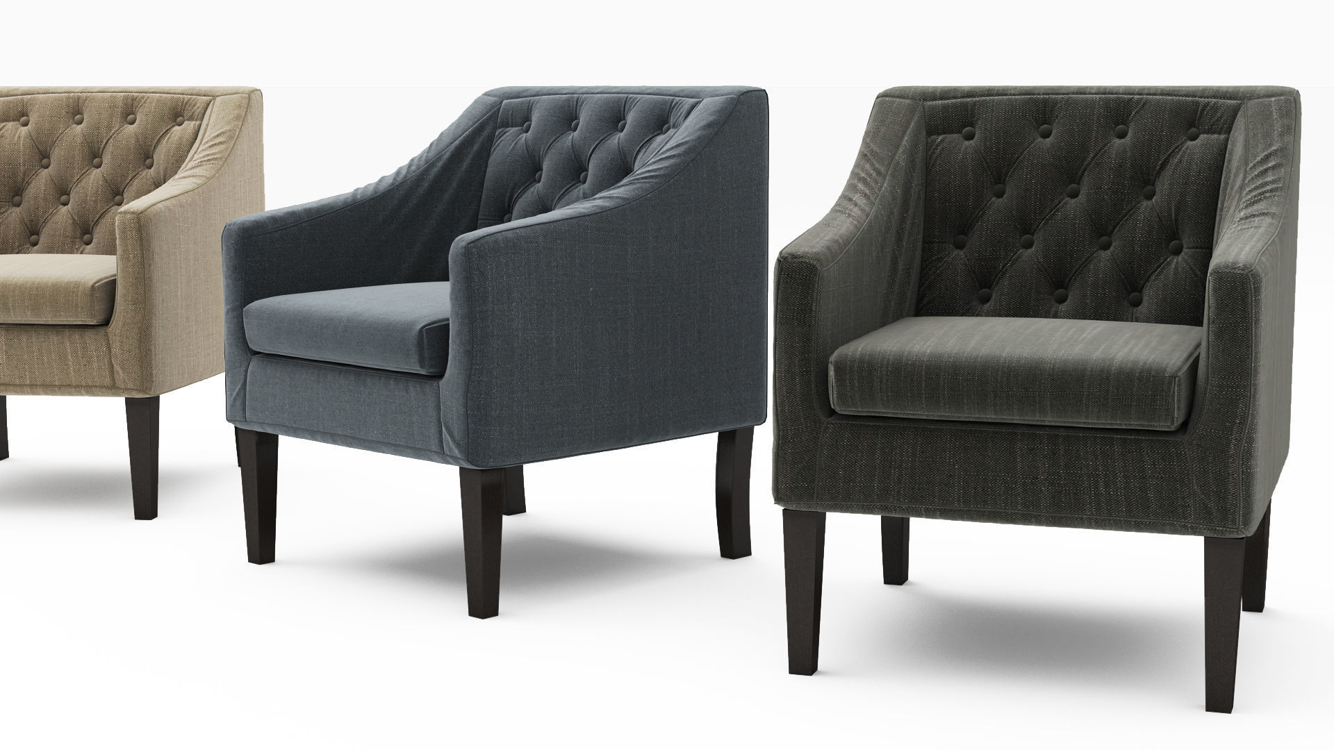 Chair collection tufted armchair Low-poly 3D model_10