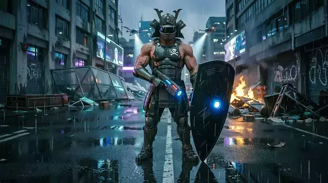 Cyberpunk Samurai Space Guardian T-709