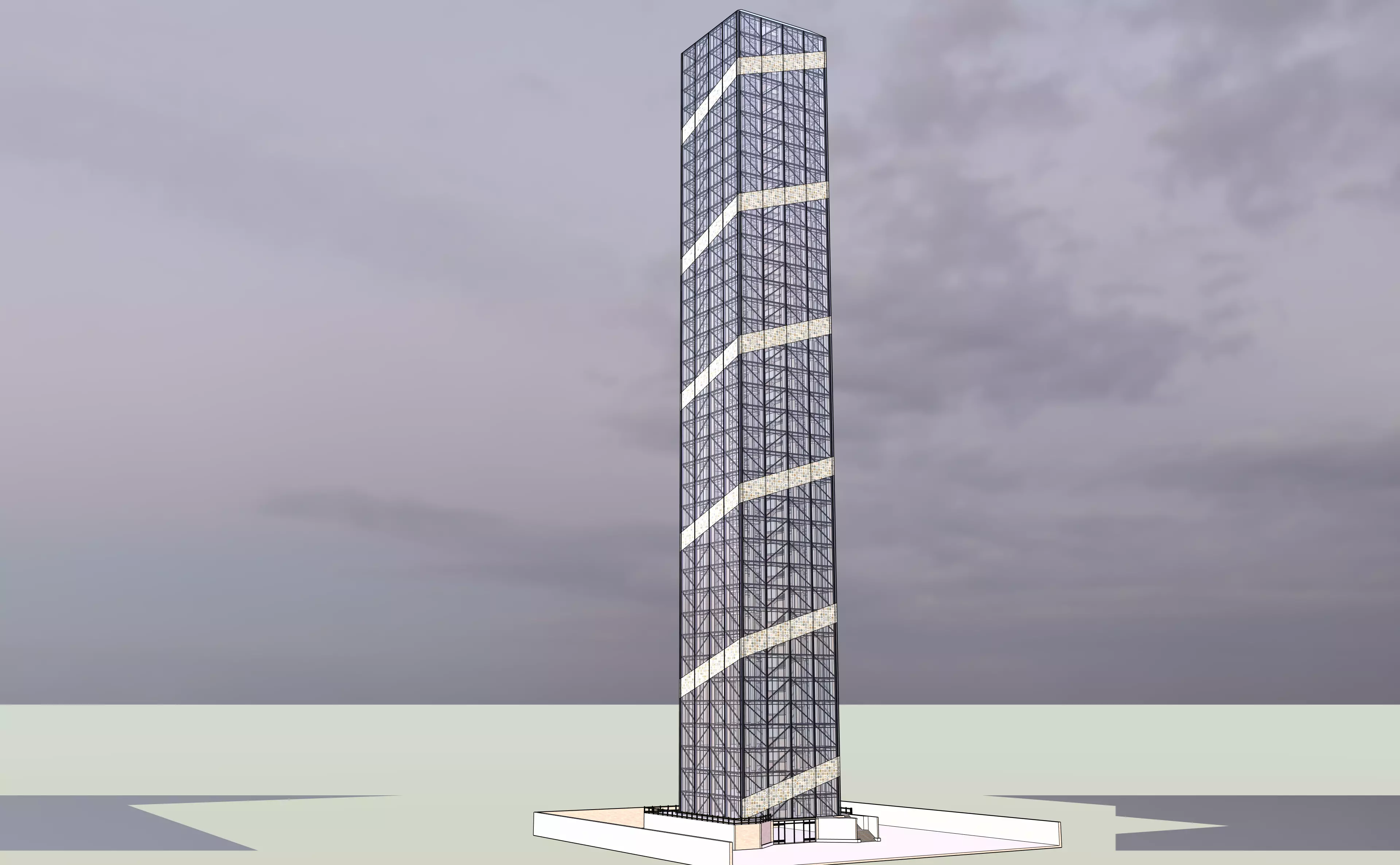 Modern Glass Skyscraper - Steel Frame High-Rise Tower Low-poly 3D model
