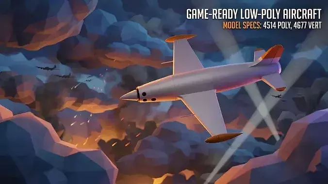 Low-Poly 20th Century Fighter Aircraft Game Ready FBX OBJ STL
