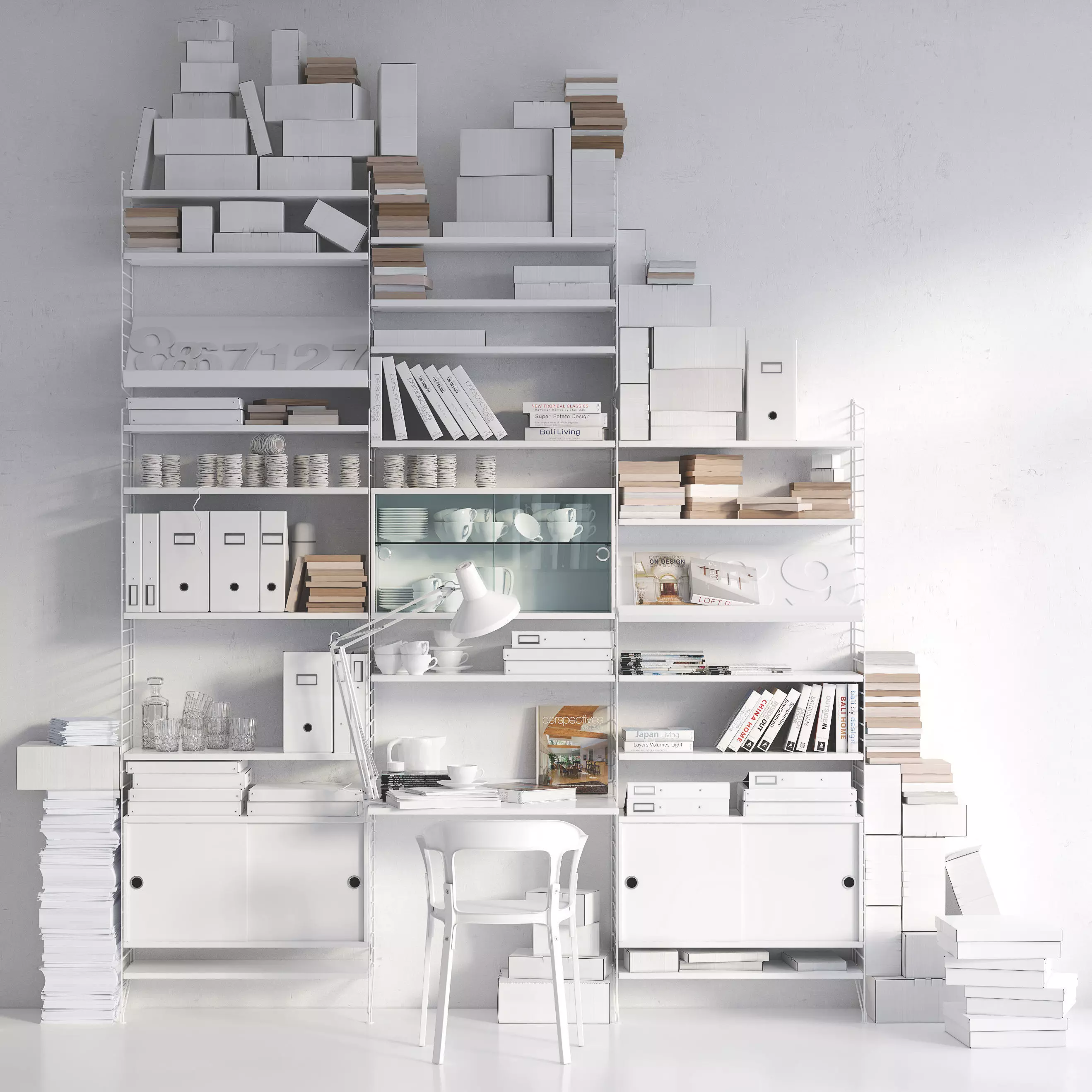 String system bookshelf with workspace 3D model_0