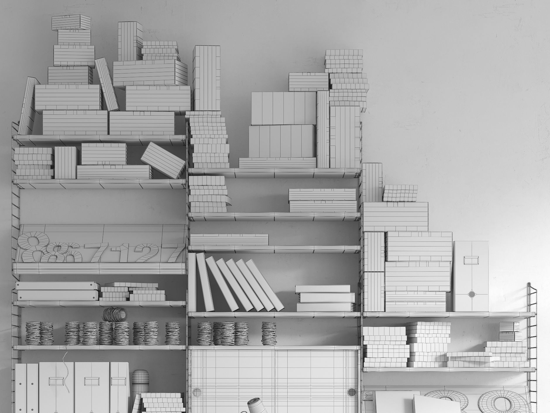 String system bookshelf with workspace 3D model_7