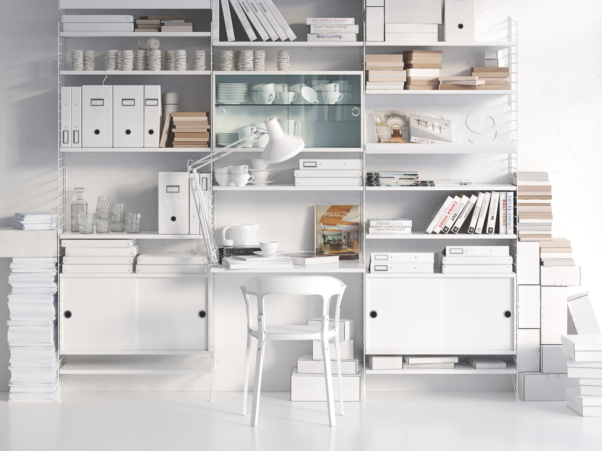 String system bookshelf with workspace 3D model_4