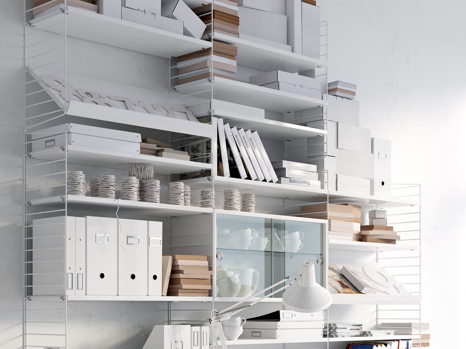 String system bookshelf with workspace 3D model_11