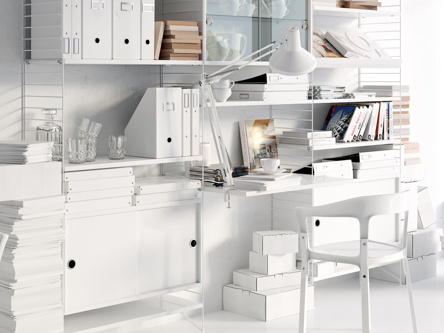 String system bookshelf with workspace 3D model_10