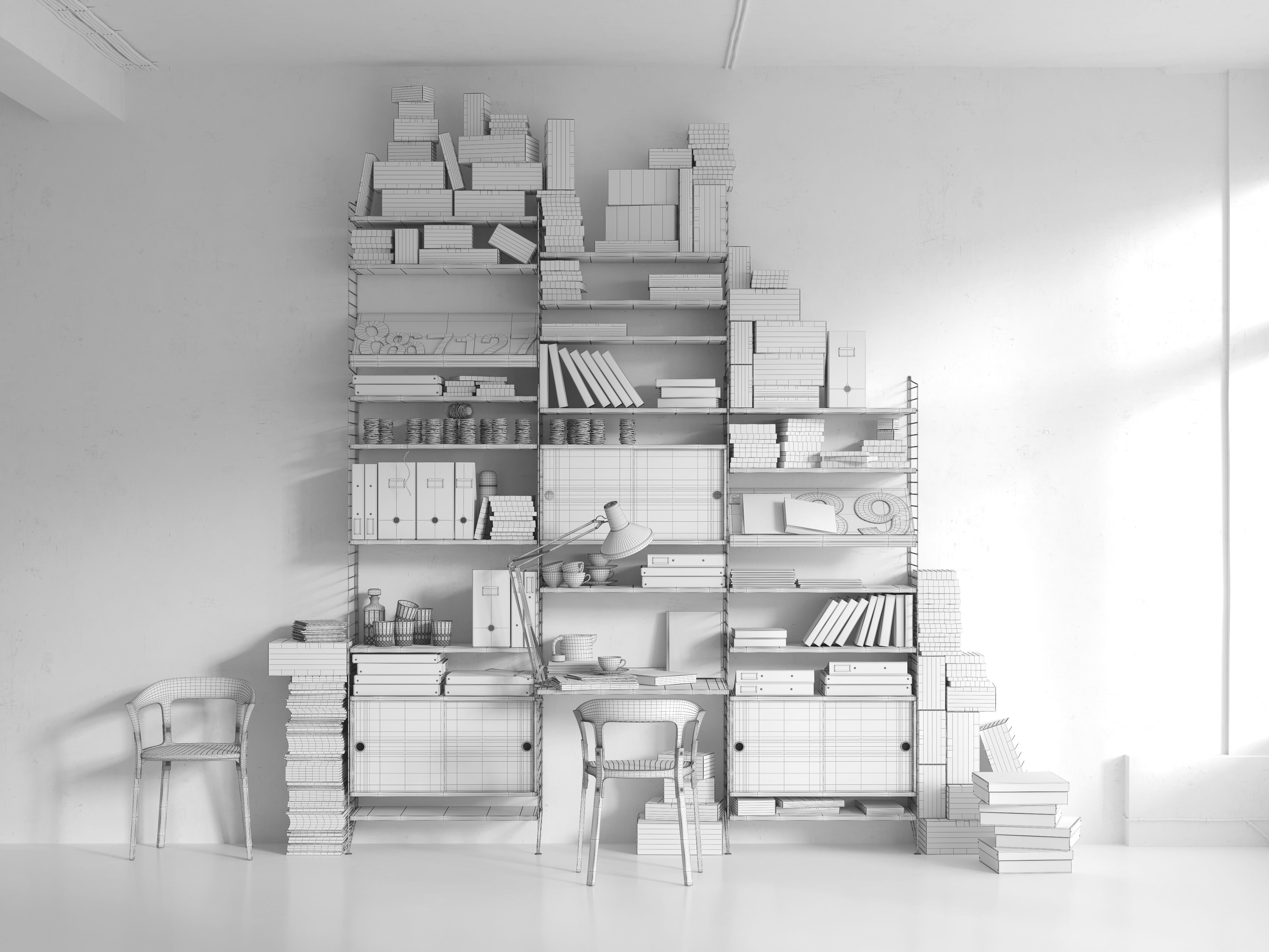 String system bookshelf with workspace 3D model_2