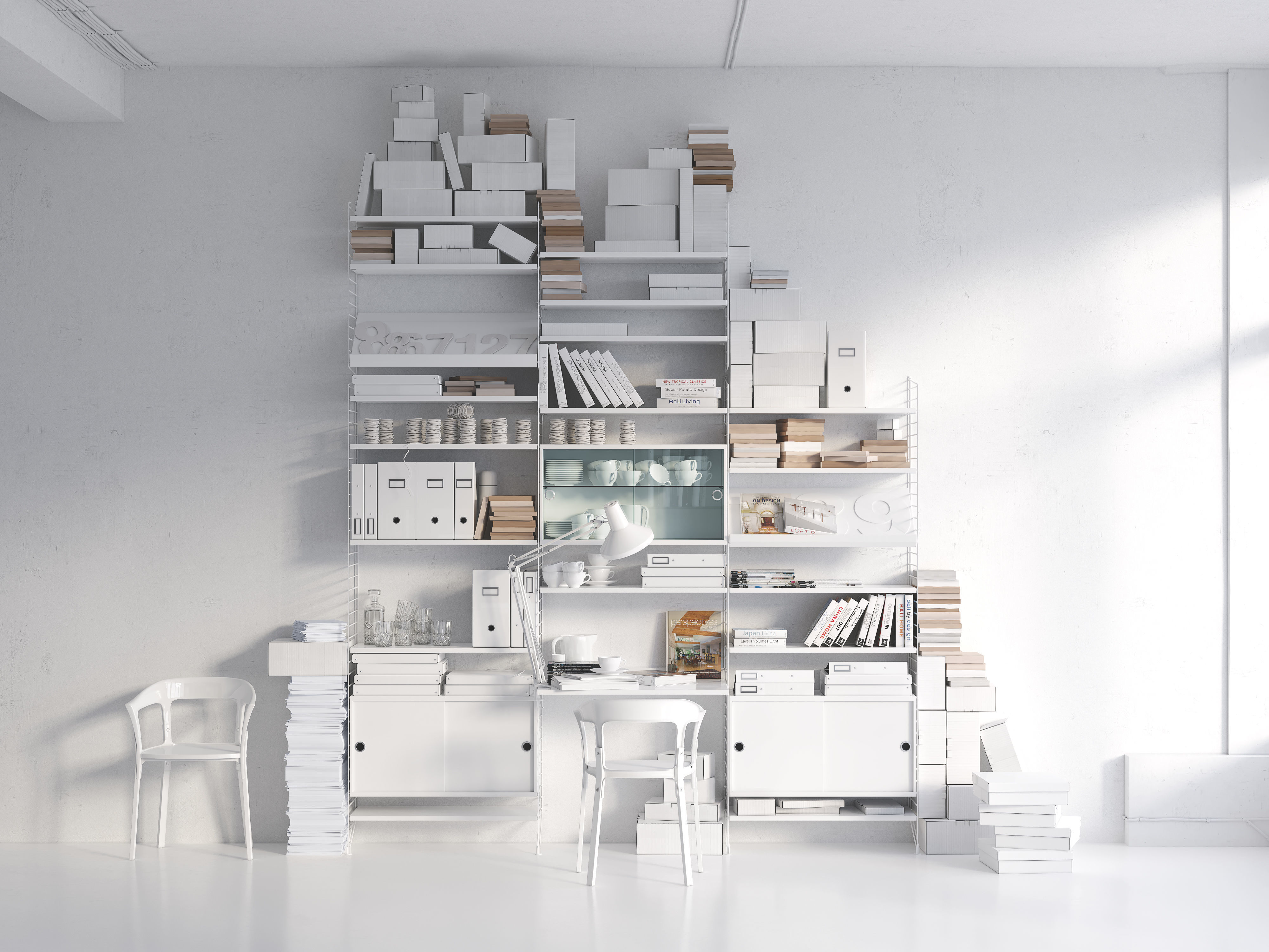 String system bookshelf with workspace 3D model_1