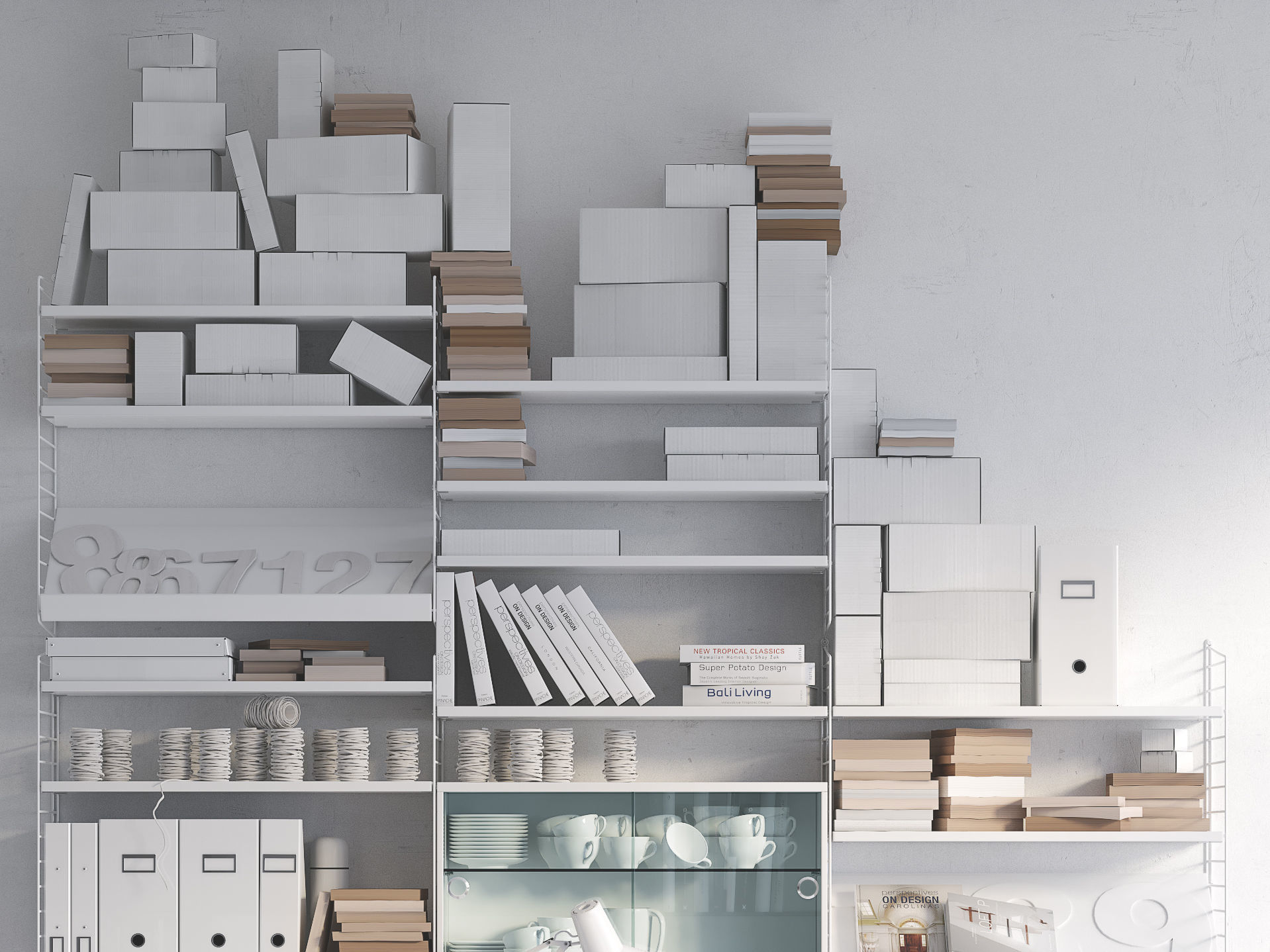 String system bookshelf with workspace 3D model_5